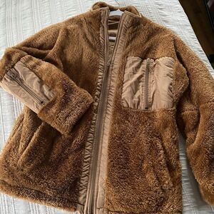 Brown Fuzzy Cognac Zip Up Teddy Jacket Small Unbranded Pockets Casual Warm Fall